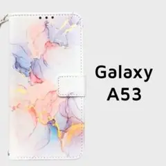 Galaxy A53 5G 白 紫 マーブル ストラップ 手帳