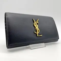 【美品】サンローラン 長財布 カサンドラ 黒 キャビアスキン レザー フラップ