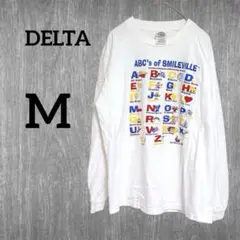 DELTA ロンT 長袖 Tシャツ【M】ホワイト プリント ヴィンテージ 古着