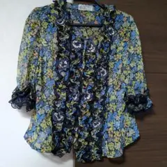 びーどろぽえむ花柄フリルシースルーブラウスL