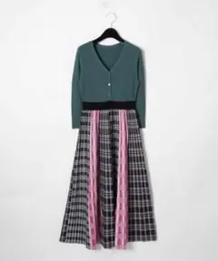 GRACE CONTINENTAL チェックプリーツニットワンピース