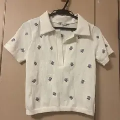 ZARA 花柄刺繍 ミニ丈ポロシャツ 半袖