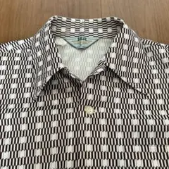 70s ヴィンテージ デカ襟 デザイン ポリシャツ 幾何学模様