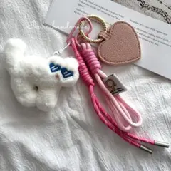 じゃらじゃらキーホルダー もふもふドール　めがねねこ ハットクリップ　猫