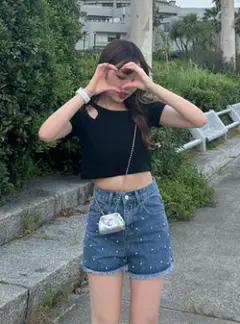 パールデニムショートパンツ Mサイズ