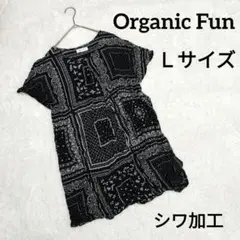 Organic Fun バンダナ柄 シワ加工 半袖チュニック Lサイズ 黒