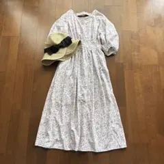 エレンディーク カレイドスコーププリント ロングワンピース パフスリーブ 綿