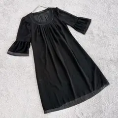 エムズセレクト　七分袖ワンピース　フォーマル　冠婚葬祭　S ブラック　春夏用