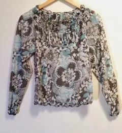 HIROKO　BIS　花柄　シャーリングシフォン　シールス　ブラウス　　9