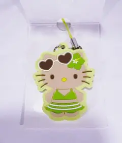 【新品未使用】サンリオハローキティ日焼けキティ　ラバーストラップグリーンビキニ