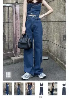 【GRL】デニムビスチェメワイドパンツセットアップ［gm749］