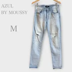 ★アズールバイマウジー　ダメージデニムパンツ　ストレッチ　ライトブルー　M