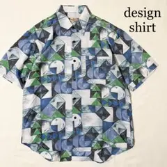 OLD Moelleuse アート デザインシャツ 総柄シャツ ポリコットン L