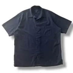 CLUB ROOM リネン/コットン ボックスシャツ L 半袖 無地 黒