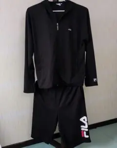 FILA フード付きジャージとショートパンツセット ブラック　サイズLL