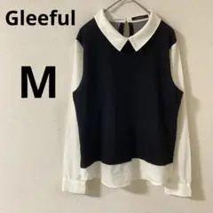 グリーフル 長袖ベスト付きシャツ　【M】　ストライプ柄　ボタンループ