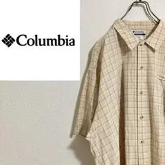 【ロゴ刺繍】Columbiaコロンビア　半袖シャツ　チェック ベージュ　2XL