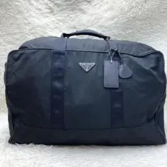 美品✨ プラダ ボストンバッグ 三角プレート サフィアーノレザー ナイロン 黒色