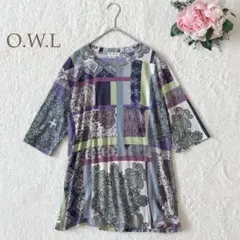 オウル　半袖Tシャツ 総柄　ラウンドネック