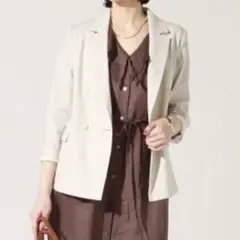 極美品 ノーリーズ 現行 麻混ストレッチジャケット M ベージュ 洗える