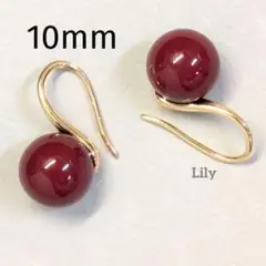 ✨ ボルドー 赤 10mm 1粒 ピアス エレガント 深紅 シック