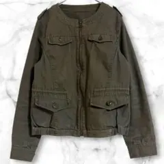 ミリタリージャケット　カーキ　長袖　ブルゾン　ポケット　オリーブ　M