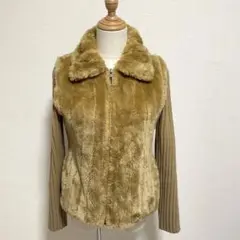 DIMPLE CLUB ファーリブニット切替えブルゾン アウター