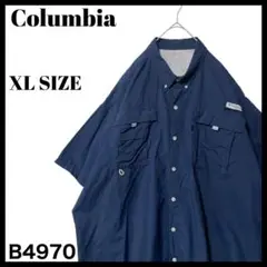 コロンビア ナイロン製 半袖シャツ バハマシャツ フィッシングシャツ 紺 XL