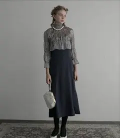 最安値　　BONLECILL noir シフォンフレア袖ドレス美品　結婚式