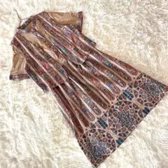 《デリス/DELICE》ワンピース ベスト付き 総柄 レトロ 古着 エスニック調