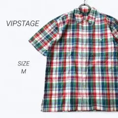 a979▶VIPSTAGE　シャツ　半袖　チェック　薄手【M】マルチカラー