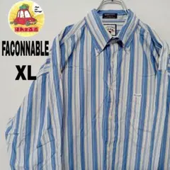 USA古着 FACONNABLE　長袖ボタンシャツXL　ブルーホワイト