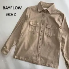 BAYFLOW ダブルポケット　サファリシャツ　コットン　刺繍　ベージュ　M