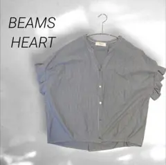 BEAMS HEARTビームス ボーダートップス フリル袖 ブルー系