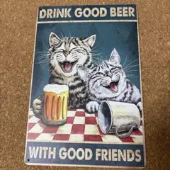 【新品】ブリキ看板 猫 ビール アメリカン 装飾画 レトロ風 アンティーク