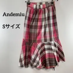 Andemiu チェック柄 フレアスカート　ロング　可愛い S a040③