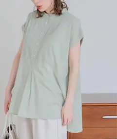 【美品】人気商品‼︎サニーレーベル エアリーコットンピンタックドレスシャツ ミント