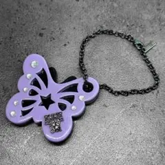 未使用級✨ANNA SUI バタフライ　ロゴ　ラインストーン　パープル　チャーム