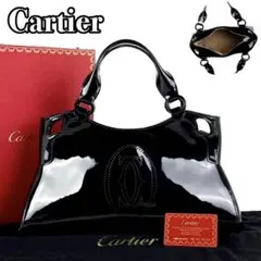 【極美品】カルティエ マルチェロ マストライン ハンドバッグ パテントレザー 黒