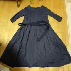 リネンワンピース 半袖 ベルト付き
