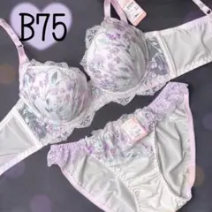 B75フェミニンラベンダー♥️ブラジャーショーツセット♥️ワコール系清楚系脇高育乳