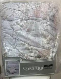 Yasuragi 花柄掛け布団 140cm x 190cm 羊毛混肌ふとん 水色