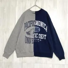 バイカラー ロゴプリントスウェット　裏起毛　グレー　ネイビー