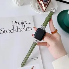 Apple Watch フェイクレザーバンド 42/44/45mm グリーン 緑
