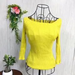 CLEAR IMPRESSON　イエロー オフショルダー 五分袖ニット　M