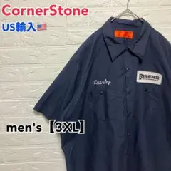 ●B441【US輸入】半袖 ワークシャツ ネイビー系 men's【3XL】