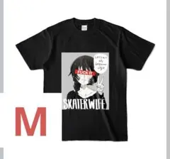 Tシャツ　スケボー奥さん　ピース　黒　M