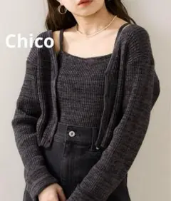 WHO'S WHO Chico メランジショート丈カーディガン+キャミSET