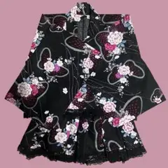 浴衣ドレス　大人用　黒にピンクの花と蝶