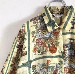 used 柄シャツ カントリー調 花柄 イエロー 花束 ゆるだぼ 日本製 古着